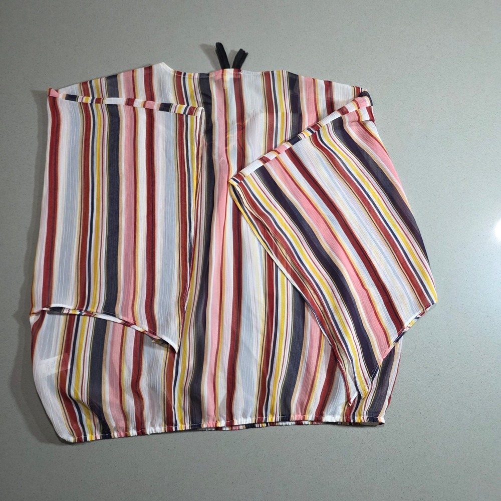 Maurices Striped Lace Up Tassel Kaftan Top Large Multi Color Kimono Bubble Hem